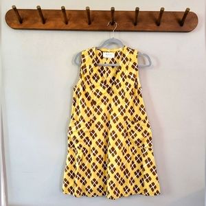 Marni Sleeveless Cotton Dress | Yellow, Brown and White Diamond Pattern